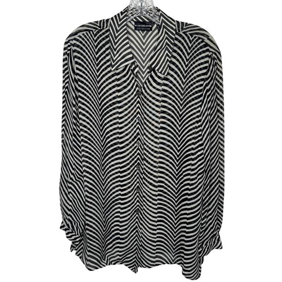Liz Claiborne Collection Black White Striped Button Front Blouse Sz 10 Y2K Sheer - Picture 1 of 8